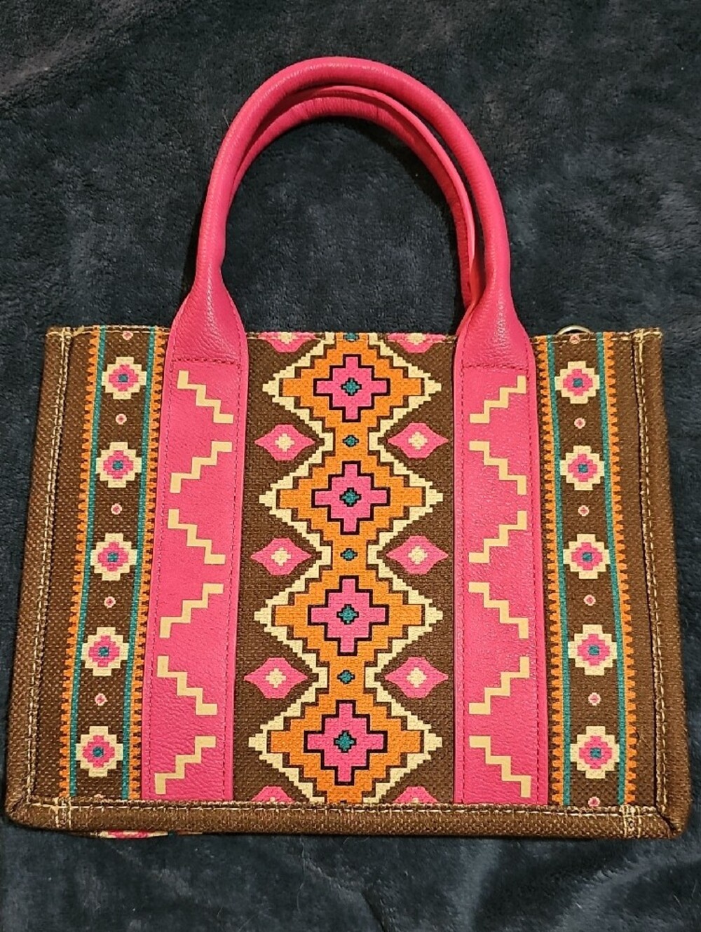 Wrangler Brown Tote with Pink Accents and Geometric Embroidery - Picture 2 of 8
